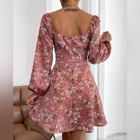 Floral Print Ruched Drawstring Dress - Picture 2 of 3